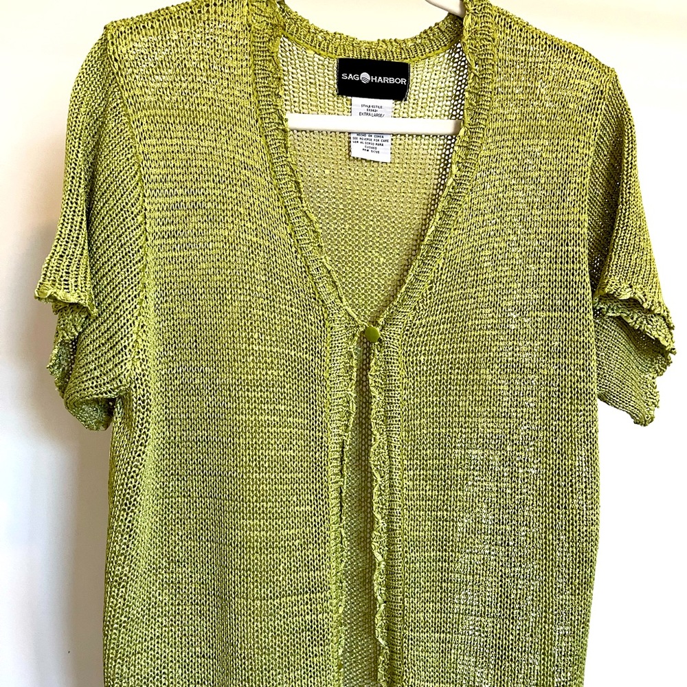 90s Vintage Lime Green Open Cardigan Sweater Size XL Large Lisa Says Gah Vibes